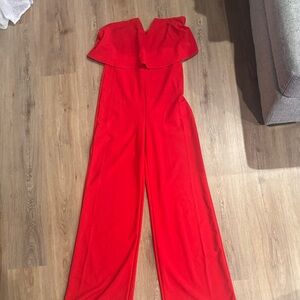Elegant Red Strapless Jumpsuit